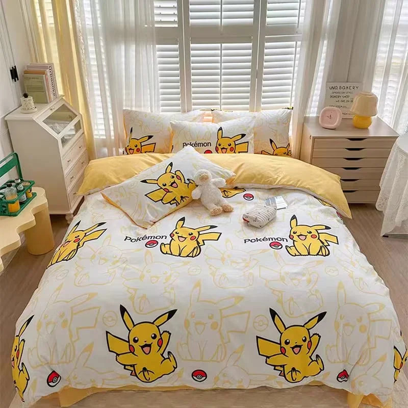 ensemble literie pokémon pikachu jaune enfant motif pikachu poke balls tissu lisse