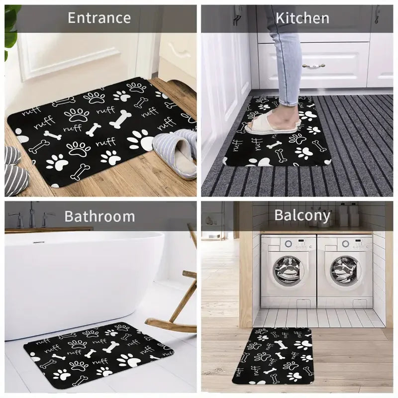 tapis moderne antidérapant salon entrée noir blanc rouge bleu motifs coiffure bienvenue
