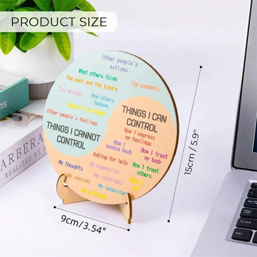 tableau d'affichage multicolore circulaire moderne sections colorées texte explicatif support bois