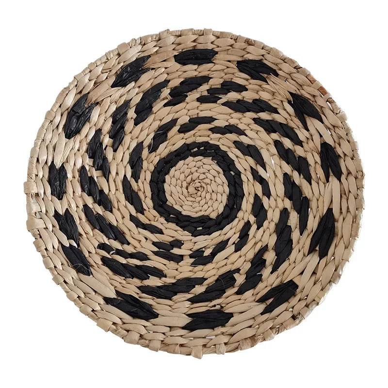assiette murale décorative tissée artisanale motif ethnique beige noir orange blanc marocain