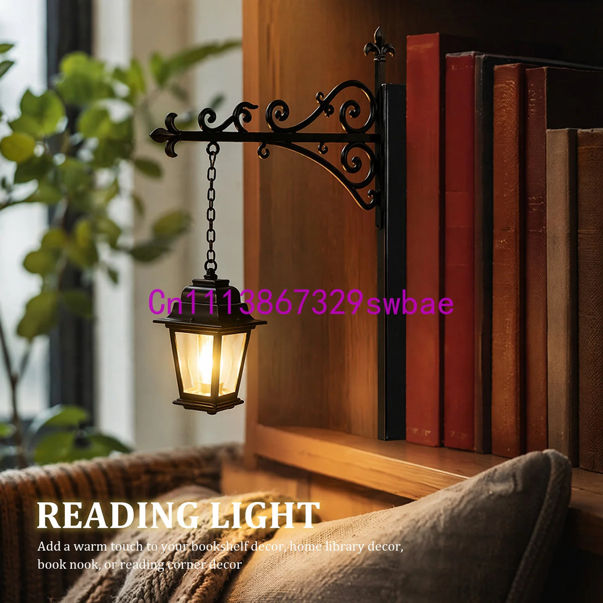lampe suspendue vintage bibliothèque motif floral panneau décoratif abat jour livres étagère