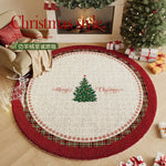 tapis noël rond resistant antidérapant polyester motifs sapins flocons doux traditionnel rouge blanc vert