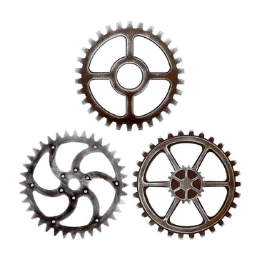 décoration murale industrielle vintage engrenages bois métallique noir finement dentés 25cmSuspensionFermière
