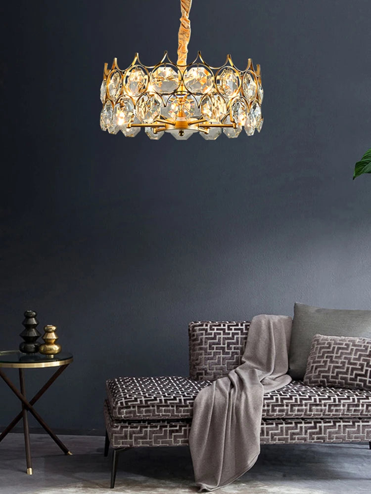 luminaire suspension cristal moderne luxe rond doré transparent salon salle manger chambre