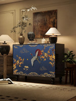 meuble salon quatre portes artisanal bois rouge jaune noir bleu