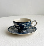service thé céramique blanc bleu toile jouy poignées théière caféière soupière tasses