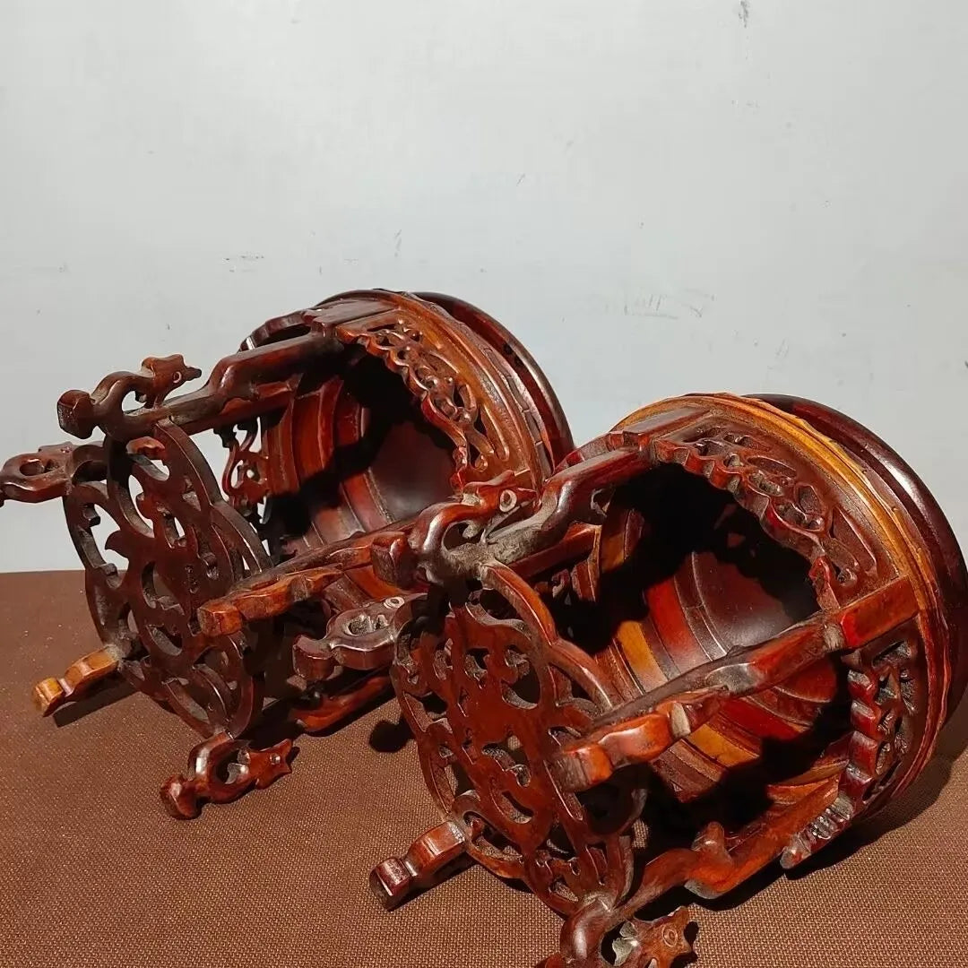 présentoir bois rose vintage figurines dragons thé plateau concave sculpté décoration maison