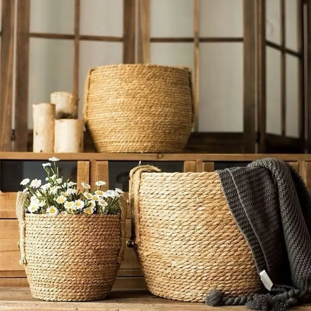 paniers tissés fibres naturelles rustique boho chic rangement stockage mini small medium large