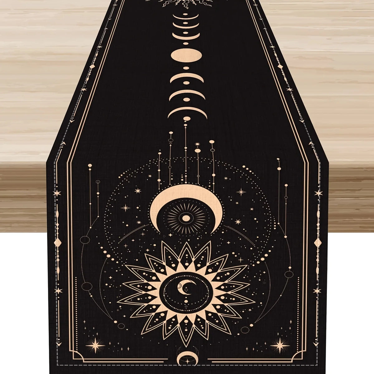 table chevet chemin table lin noir motifs astraux boho mystique dimensions variables