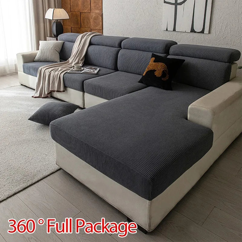 housse canapé moderne rayées vert olive gris beige clair anti poussière lavable adaptable