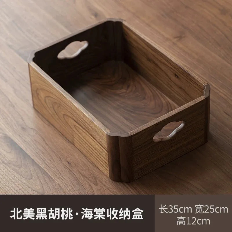 boîte rangement bois marron foncé moderne poignées intégrées rangement thé vin pinceaux crème