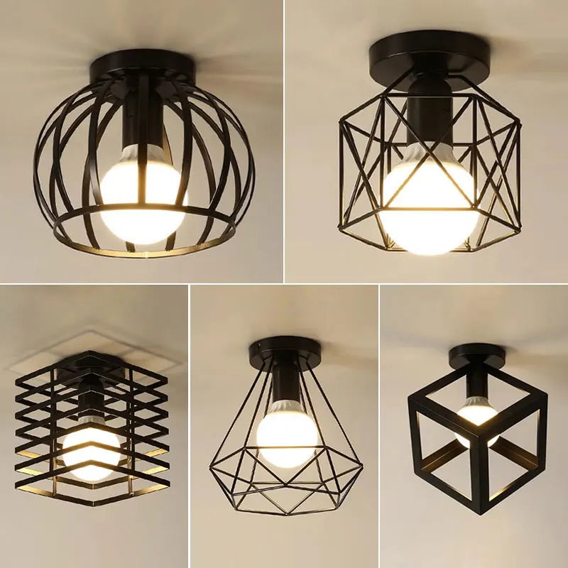 Lampe industrielle moderne métal noir structure géométrique éclairage intérieur E27
