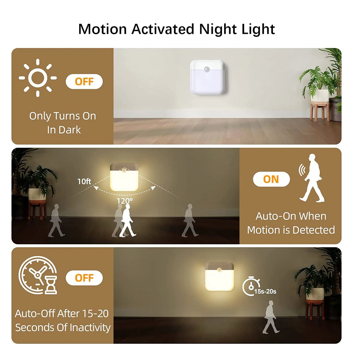 lampe nuit blanche moderne détecteur mouvement rechargeable modes lumière auto éteignante