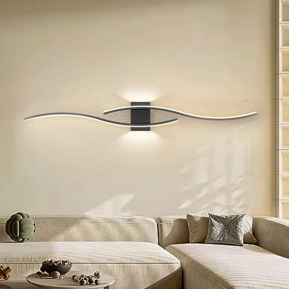 applique murale moderne led noir blanc doré ondulé éclairage quotidien fixée mur flux luminescent