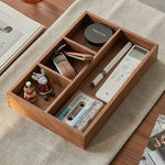 boîte rangement bois marron clair six compartiments minimaliste poignées organisation salon