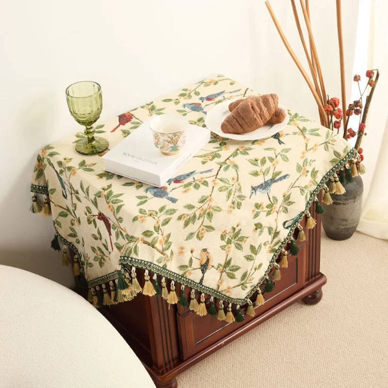 nappe rustique fleur oiseau verte printemps été automne hiver table basse camping imperméable réutilisable