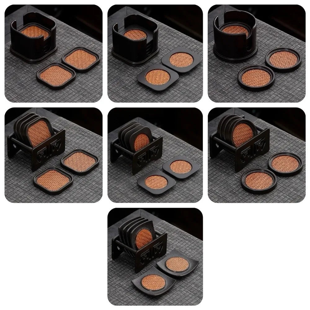 coasters marron tissu tressé moderne adhésif set rangement pièces minimaliste