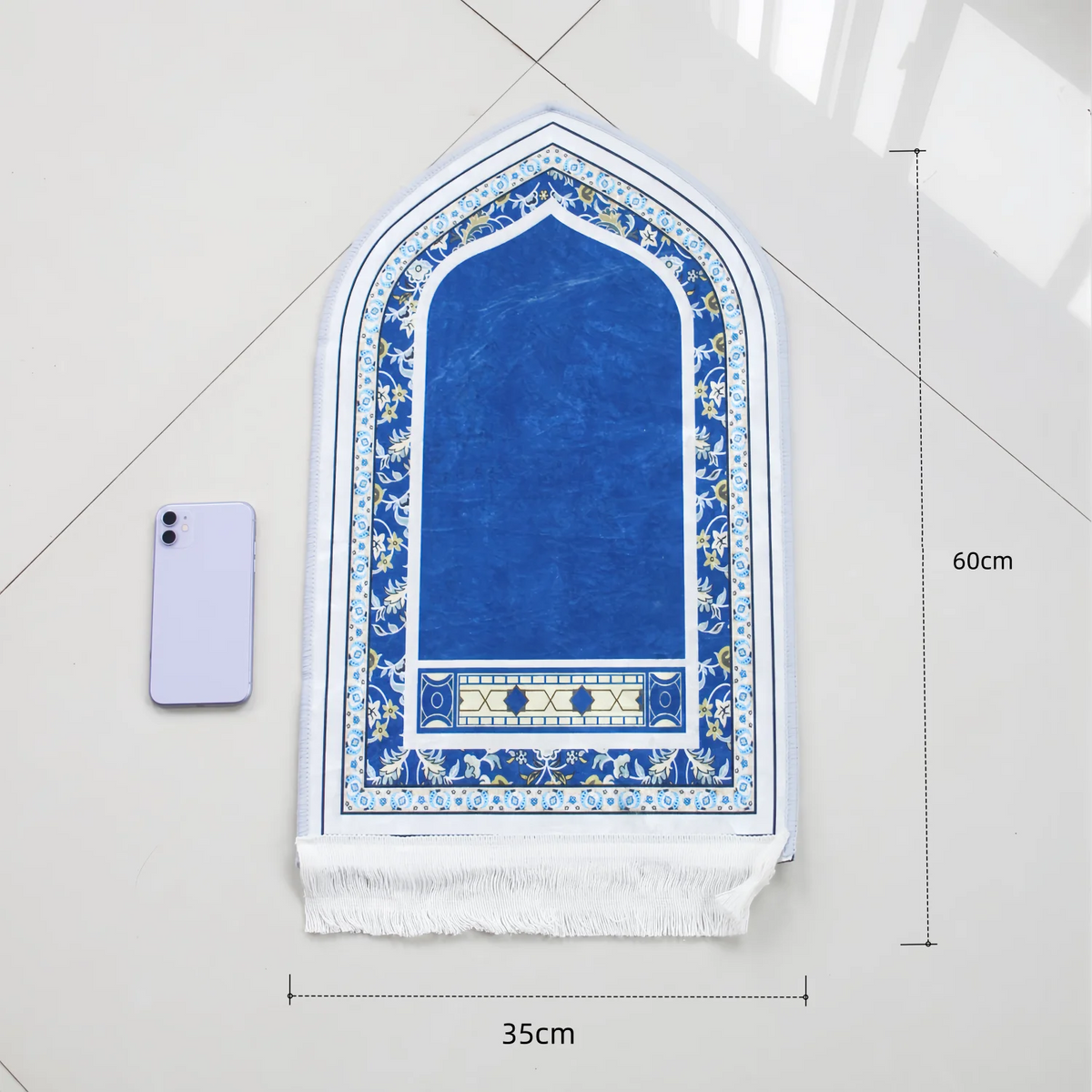 tapis prière musulman polyester antidérapant motifs floraux moderne bleu vert noir blanc usage maison