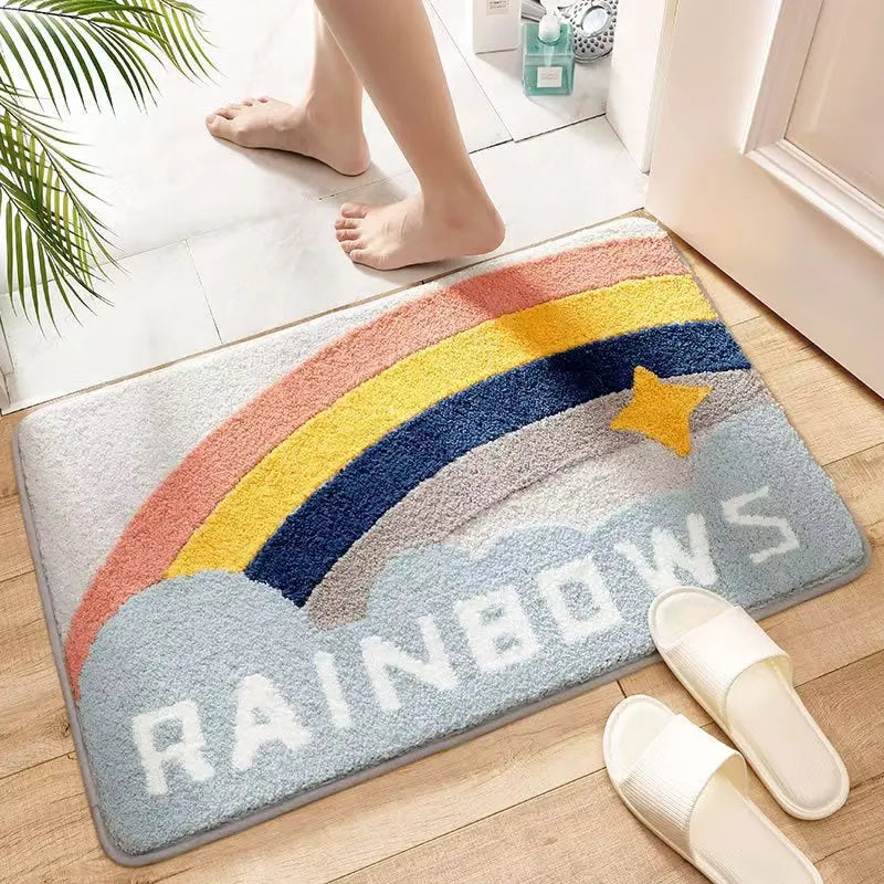 tapis bain polyester tufté antidérapant arc ciel moderne enfant dessins animés couleurs vives intérieur