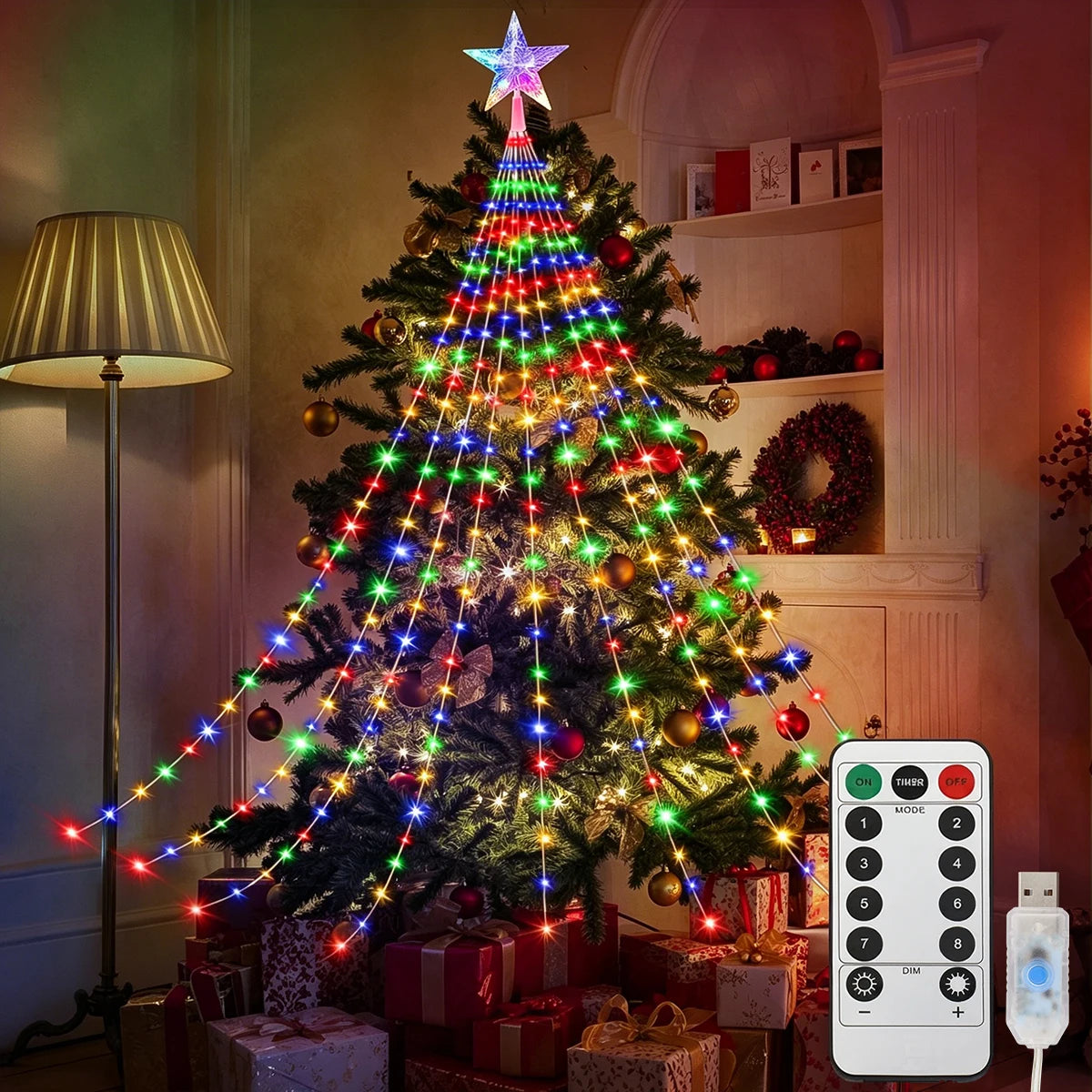 guirlande lumineuse extérieure multicolore 2m 3m modes éclairage décoration noël moderne étoiles télécommande usb
