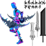 figurine articulée violet bleu noir vert épées trident accessoires main fantastique médiéval