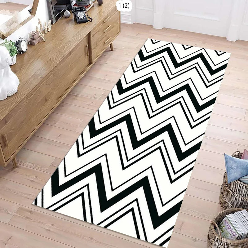 tapis moderne noir blanc rectangle zigzag polypropylène polyester extérieur salon salle bain commercialisateur