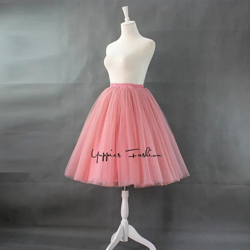 jupe tutu femme taille haute tulle rose clair plissé longue élégante élastique