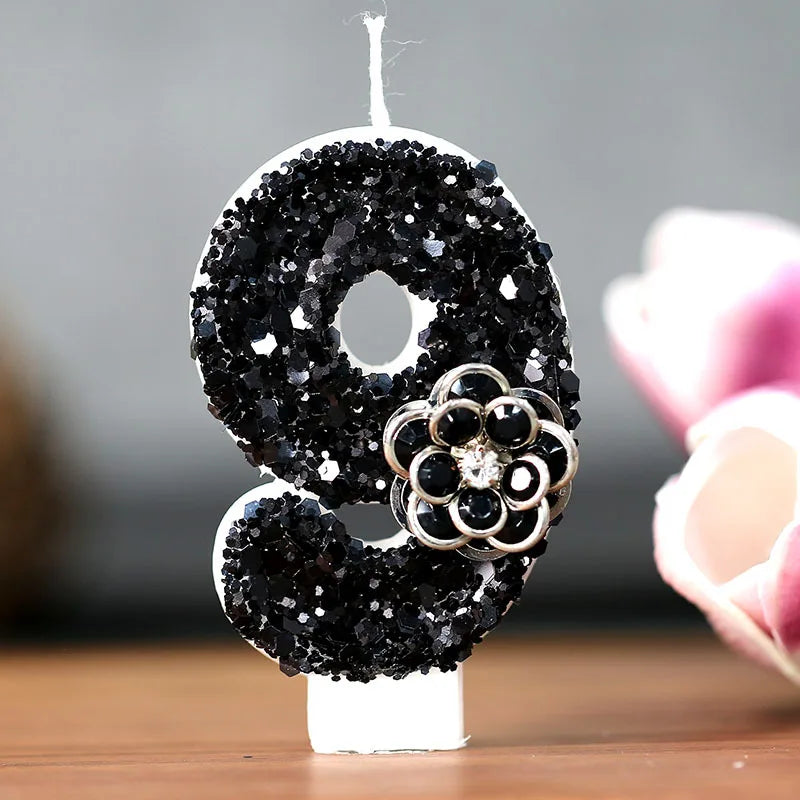 bougies chiffres paillettes noires festives anniversaire mariage décoratives numérotation festive