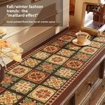 tapis table marron carreaux floraux protection buffet cuisine classique respectueux environnement 40x200cm 40x240cm 45x200cm