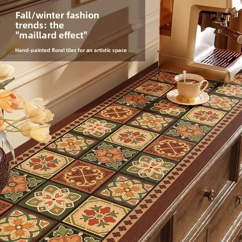 tapis table marron carreaux floraux protection buffet cuisine classique respectueux environnement 40x200cm 40x240cm 45x200cm
