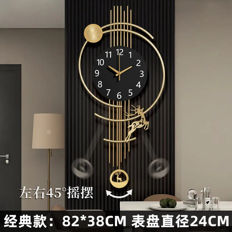 horloge murale moderne abstraite noir or décorative cerf artistique numérique chambre salon