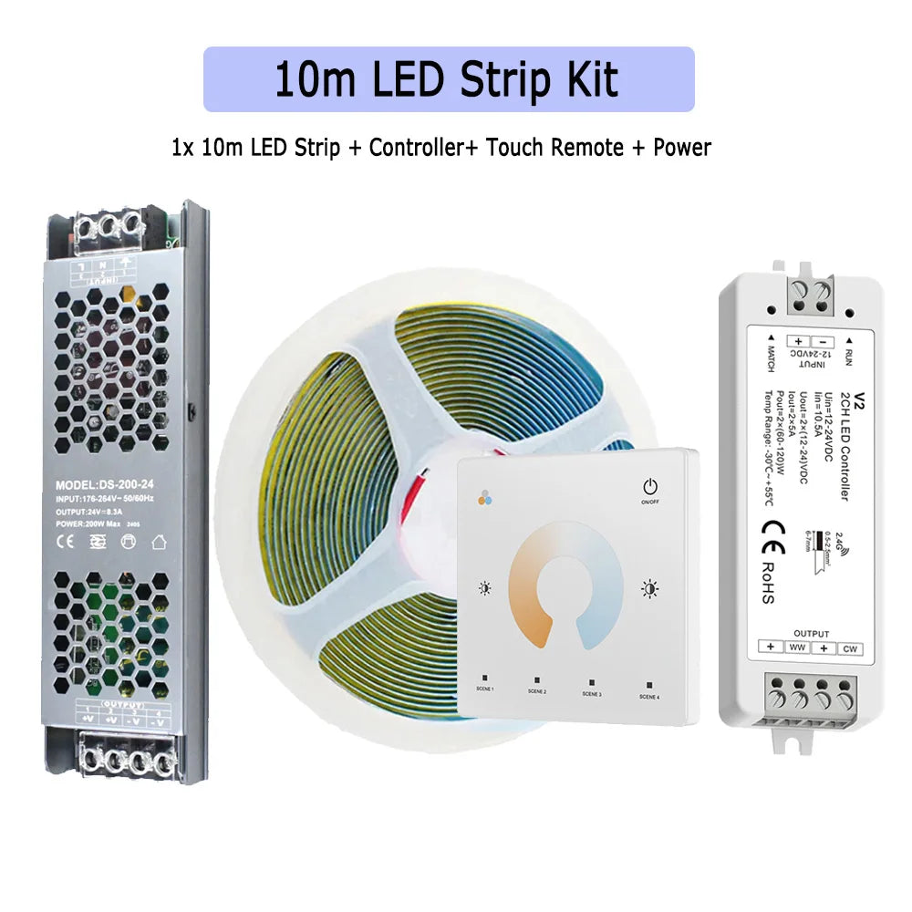 ruban led blanc lisse moderne adhésif contrôleur câbles 2700k 4000k 6500k 24v dimmable