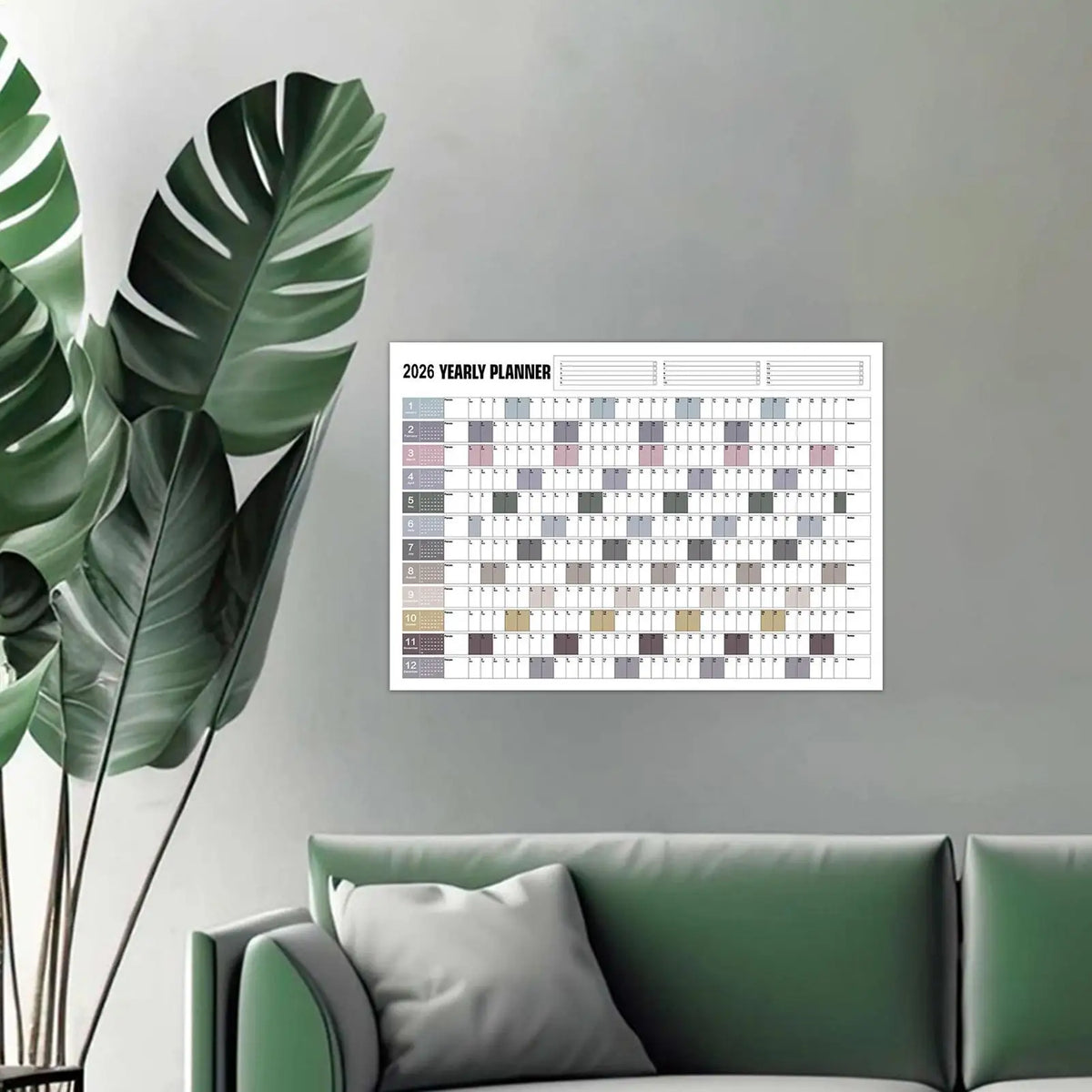 calendrier mural annuel 2026 stickers colorés minimaliste adhésif organisation maison dates mensuelles icônes