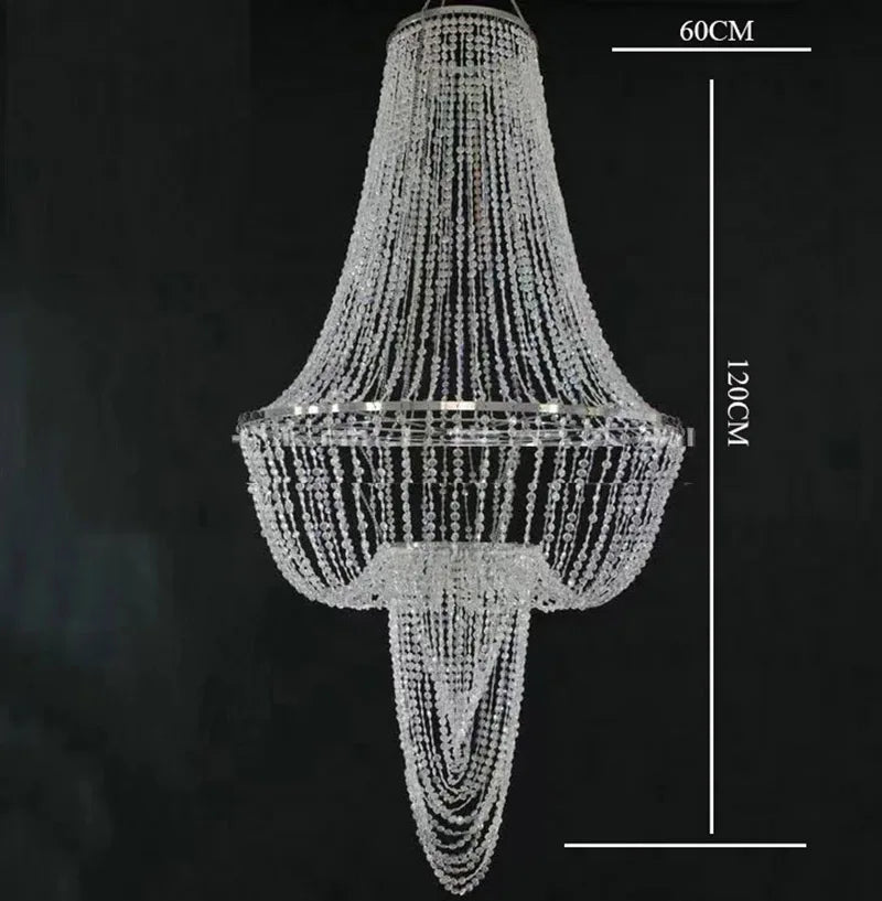 chandelier cristal transparent argenté élégant luxueux baroque suspension diametre 60cm hauteur 120cm