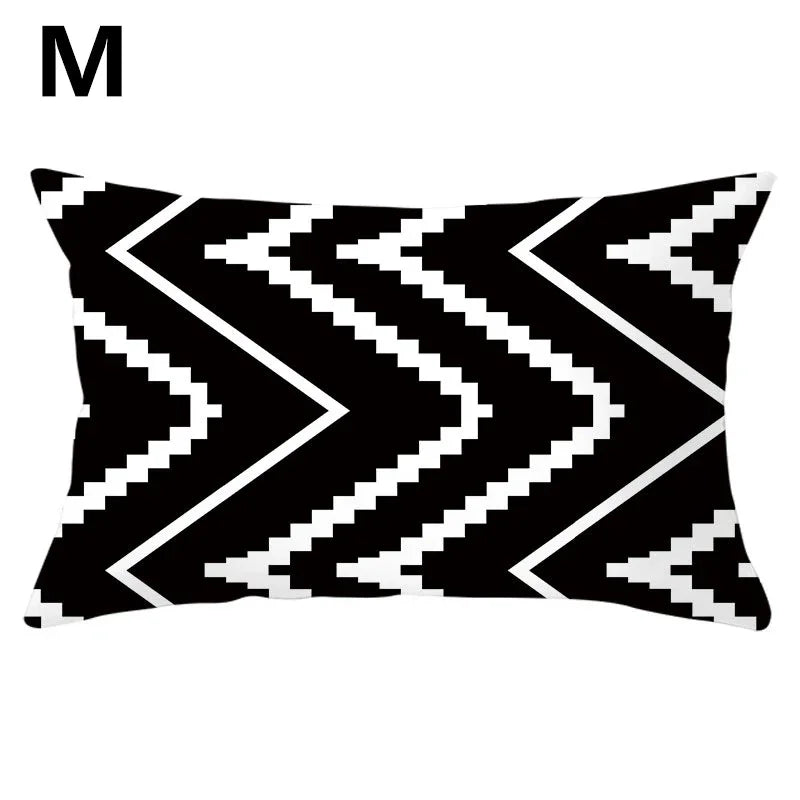 coussins géométriques motifs mandalas modernes polyester noir blanc minimaliste 30x50cm