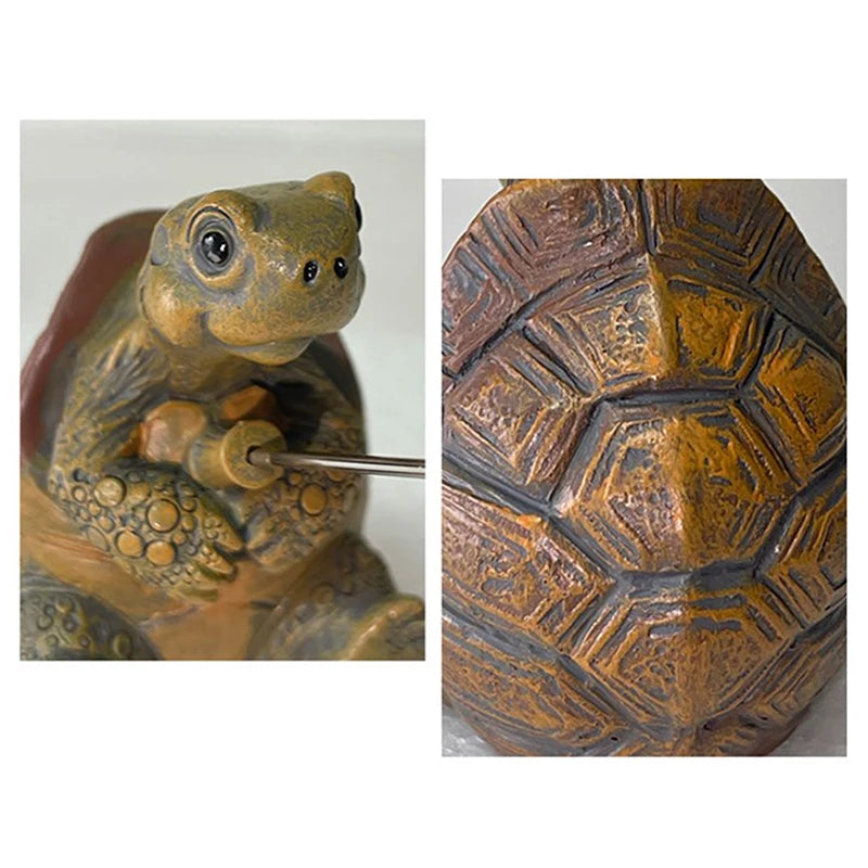 statue tortue pêche résine canne ligne poisson marron vert jaune décoration extérieure jardin fantaisiste
