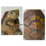 statue tortue pêche résine canne ligne poisson marron vert jaune décoration extérieure jardin fantaisiste