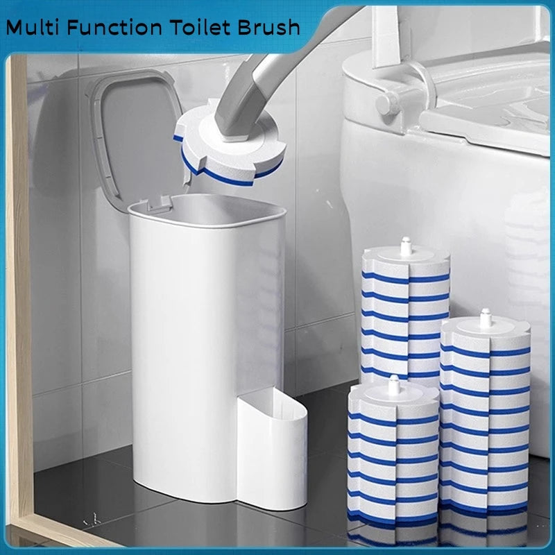 brosse wc multifonction moderne blanche bleue rayures horizontales conteneur rangement flacon nettoyant
