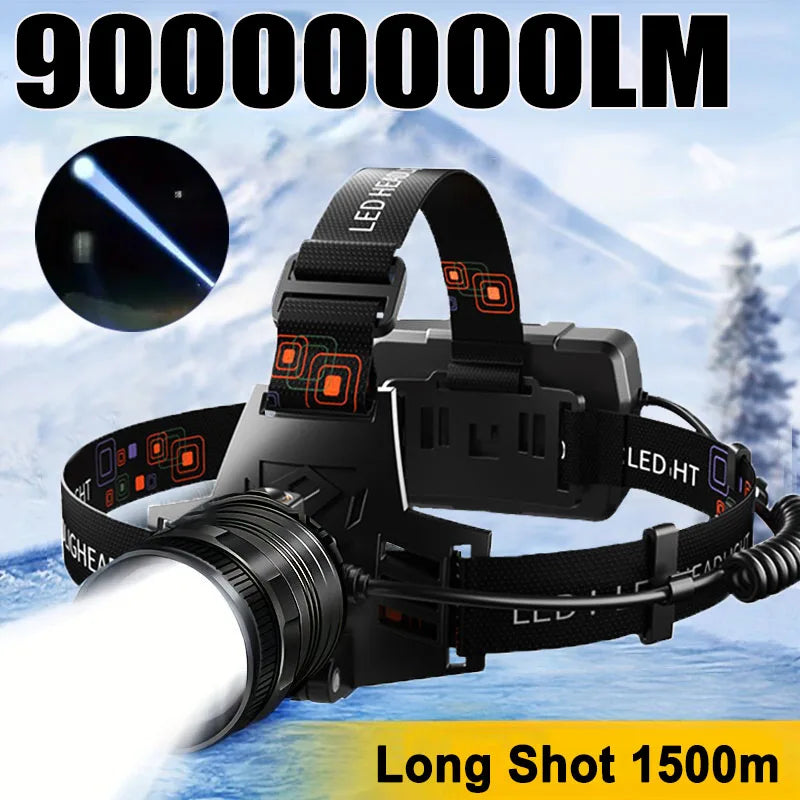 lampe frontale led rechargeable camping chasse pêche ceinture ajustable mode zoom réglage luminosité moderne