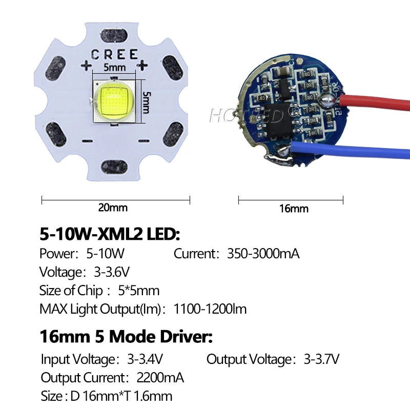 diodes led 20mm bleu clair jaune noir doré conducteurs pcb projecteur lampe torche phare
