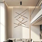 chandelier moderne noir géométrique leds télécommande suspension contemporaine minimaliste lignes droites