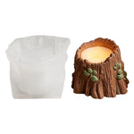 moule silicone bougie forme tronc arbre bougie marron feuilles verte écorce texture rustique nature