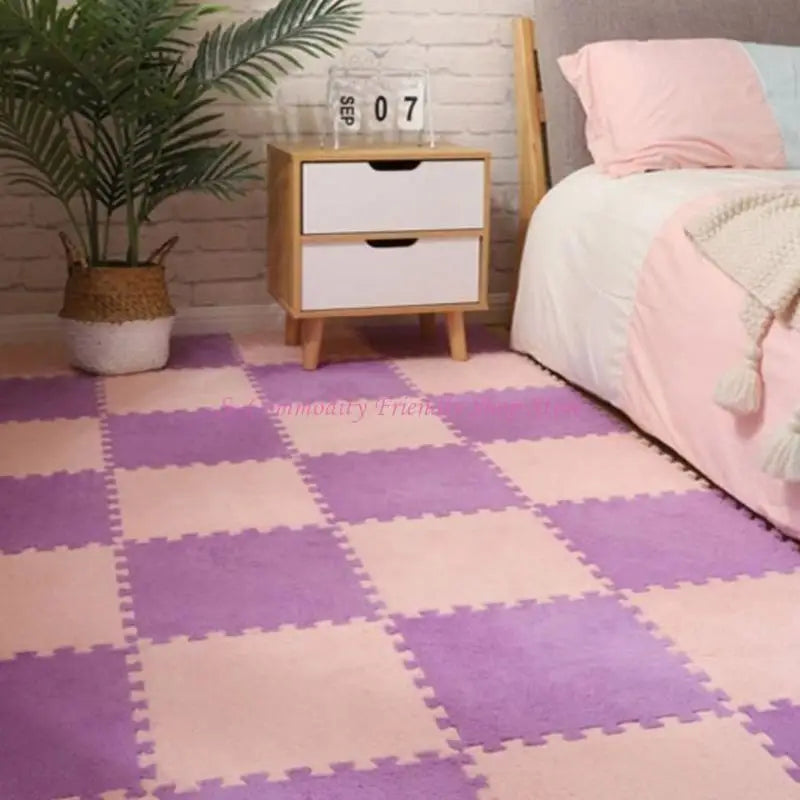 tapis sol carreaux géométriques beige blanc rose violet moderne 30cm 30cm