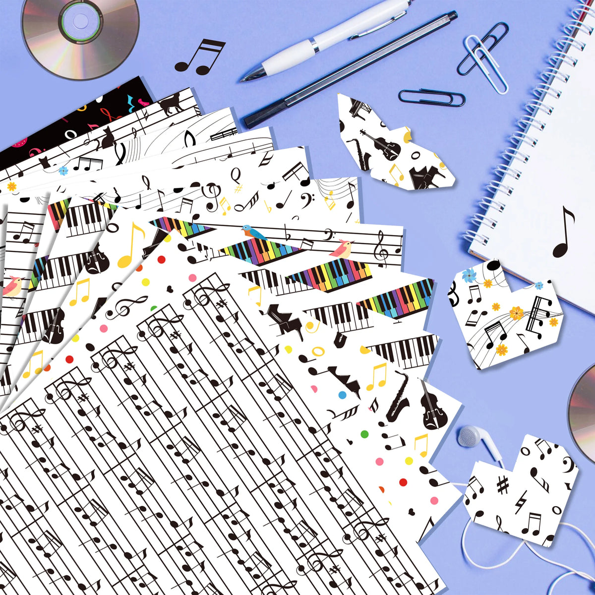 papier autocollant notes musicales blanc noir anniversaire mariage halloween scrapbooking cahier ciseaux stylos