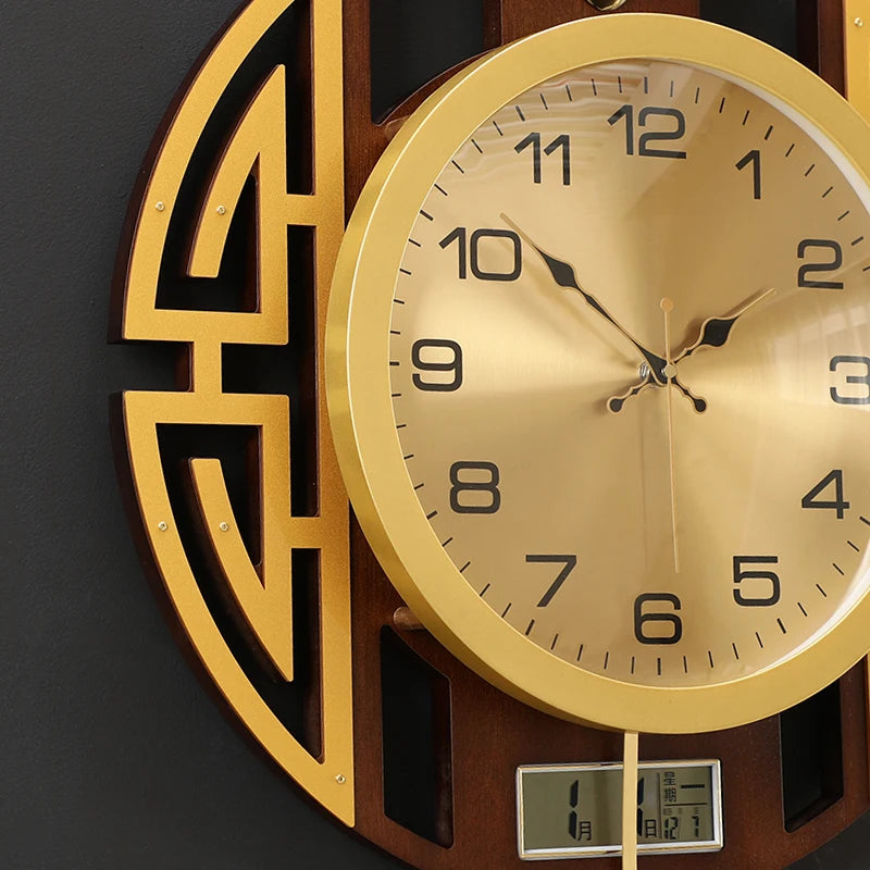 horloge murale moderne or marron chiffres géométriques cerf décoration salle