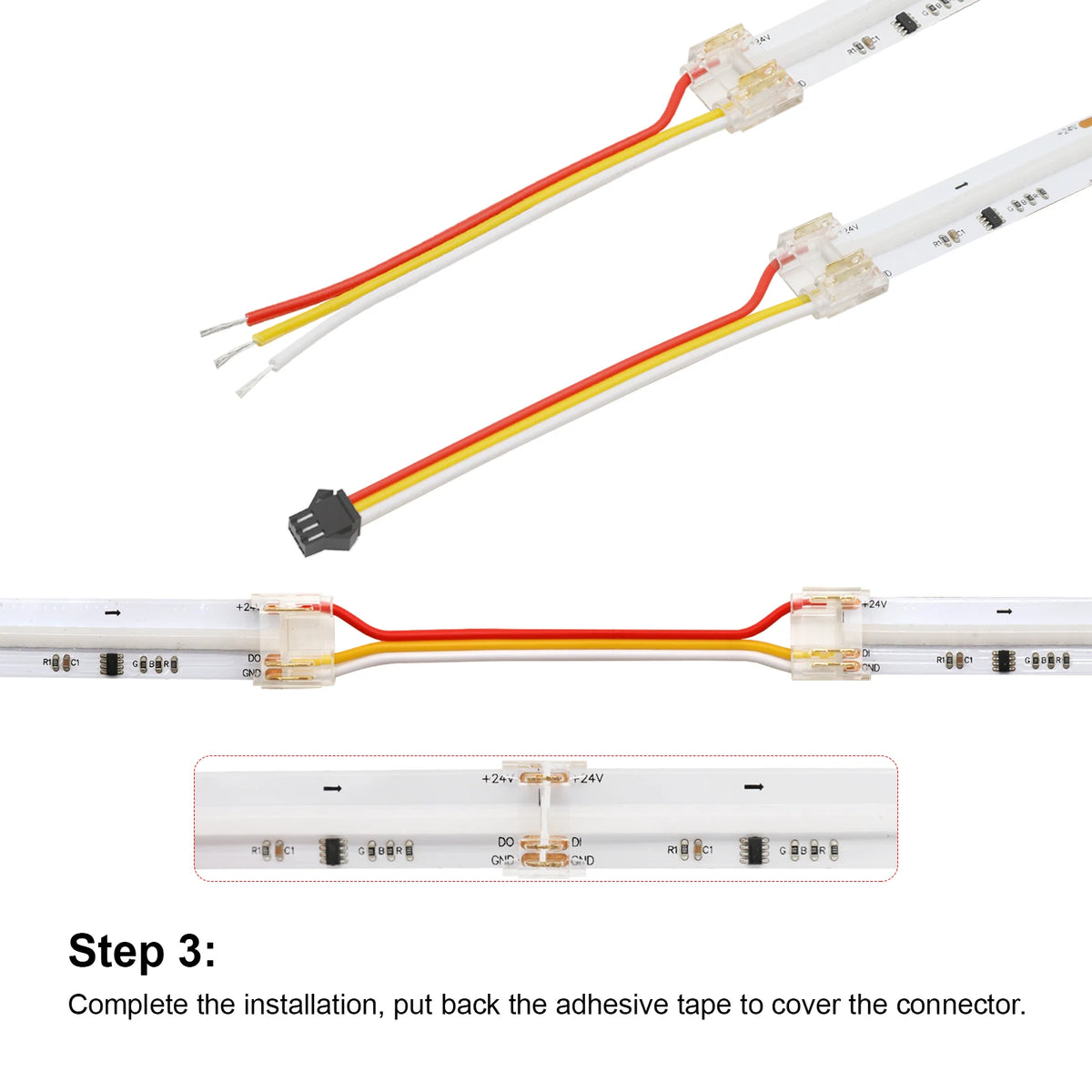 ruban led cob rgbic transparent moderne clips connecteurs 24v certifié rohs ul