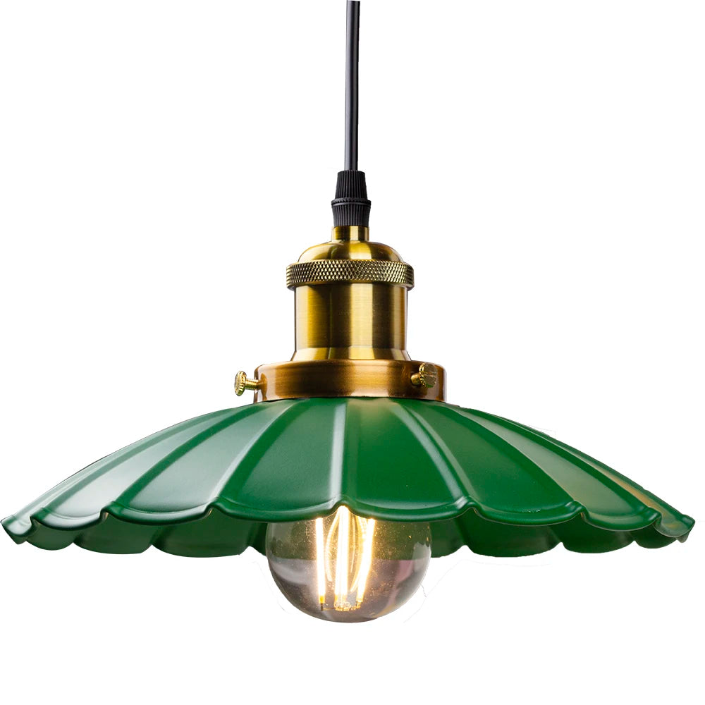 lampe suspendue vintage vert doré plissée câble noir ajustable chambre salon étude