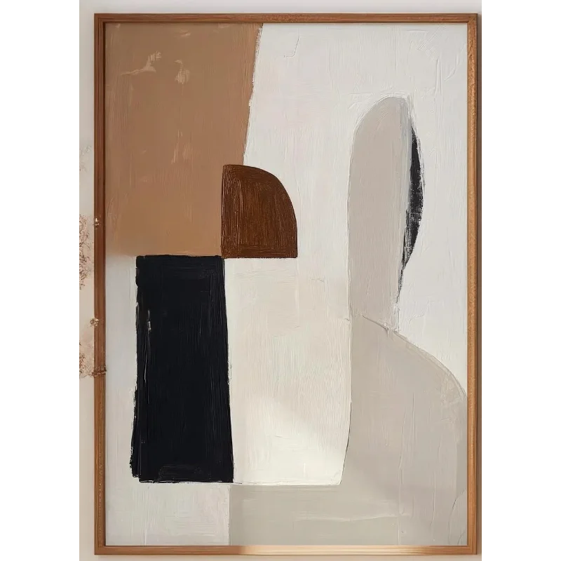 tableau abstrait contemporain toile peinture beige noir blanc marron clair 50x70cm 40x60cm 30x40cm 20x30cm