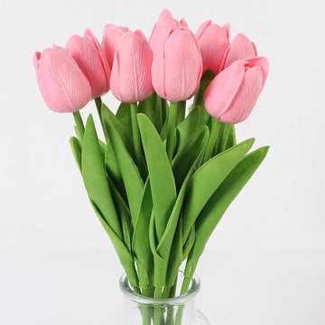 bouquet fleurs tulipes artificielles rose blanc vert décoration maison mariage vase ruban blanc moderne