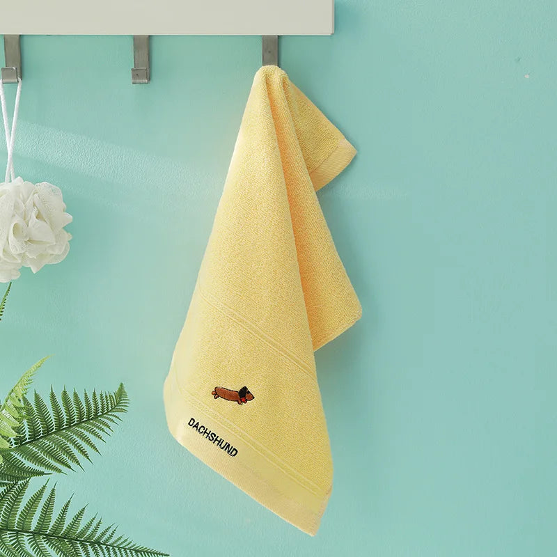 serviettes coton chien mignon violet jaune rose blanc bleu douces absorbantes moderne toilette